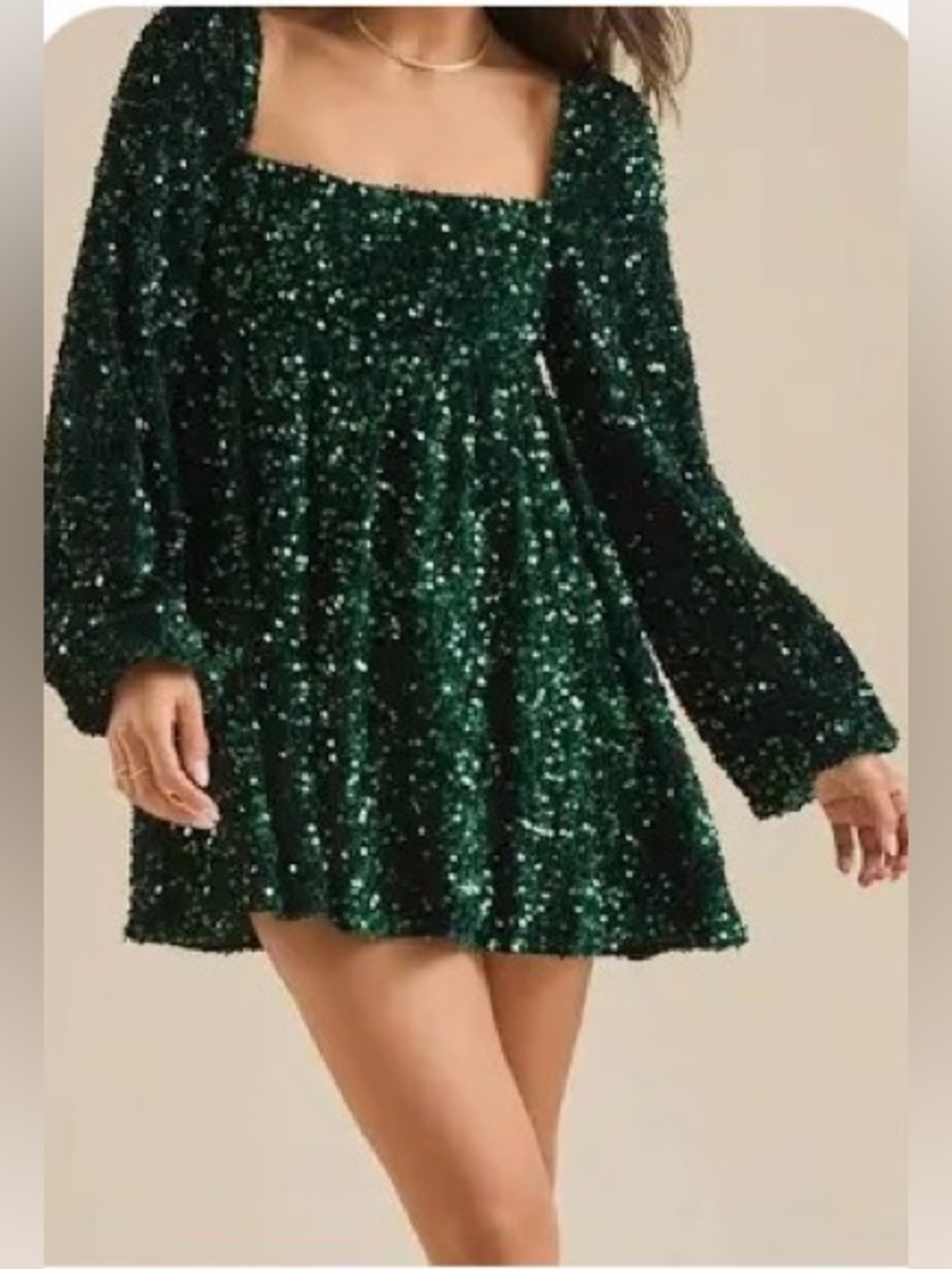 Altar'd State Hunter Green Babydoll Mini Sequin Dress  - NWT! - XS